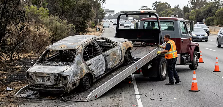 Fire-Damaged Wrecked Car Removal in Dallas